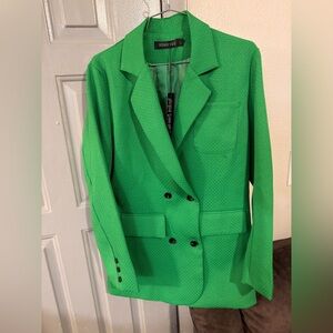 HOMEYEE Green Double-Breasted Blazer